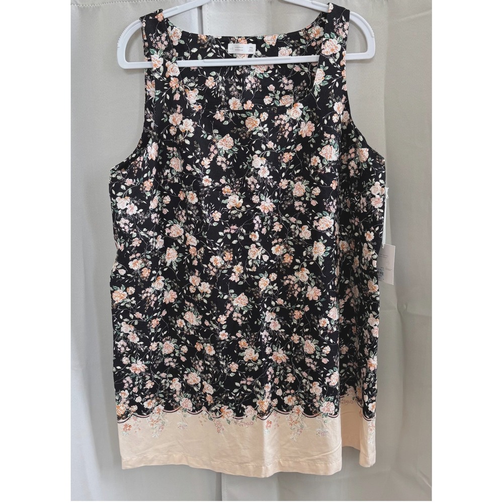 Lauren Conrad Floral Print Tank Dress PXL Linen Blend Beachy Dark Romantic 19679